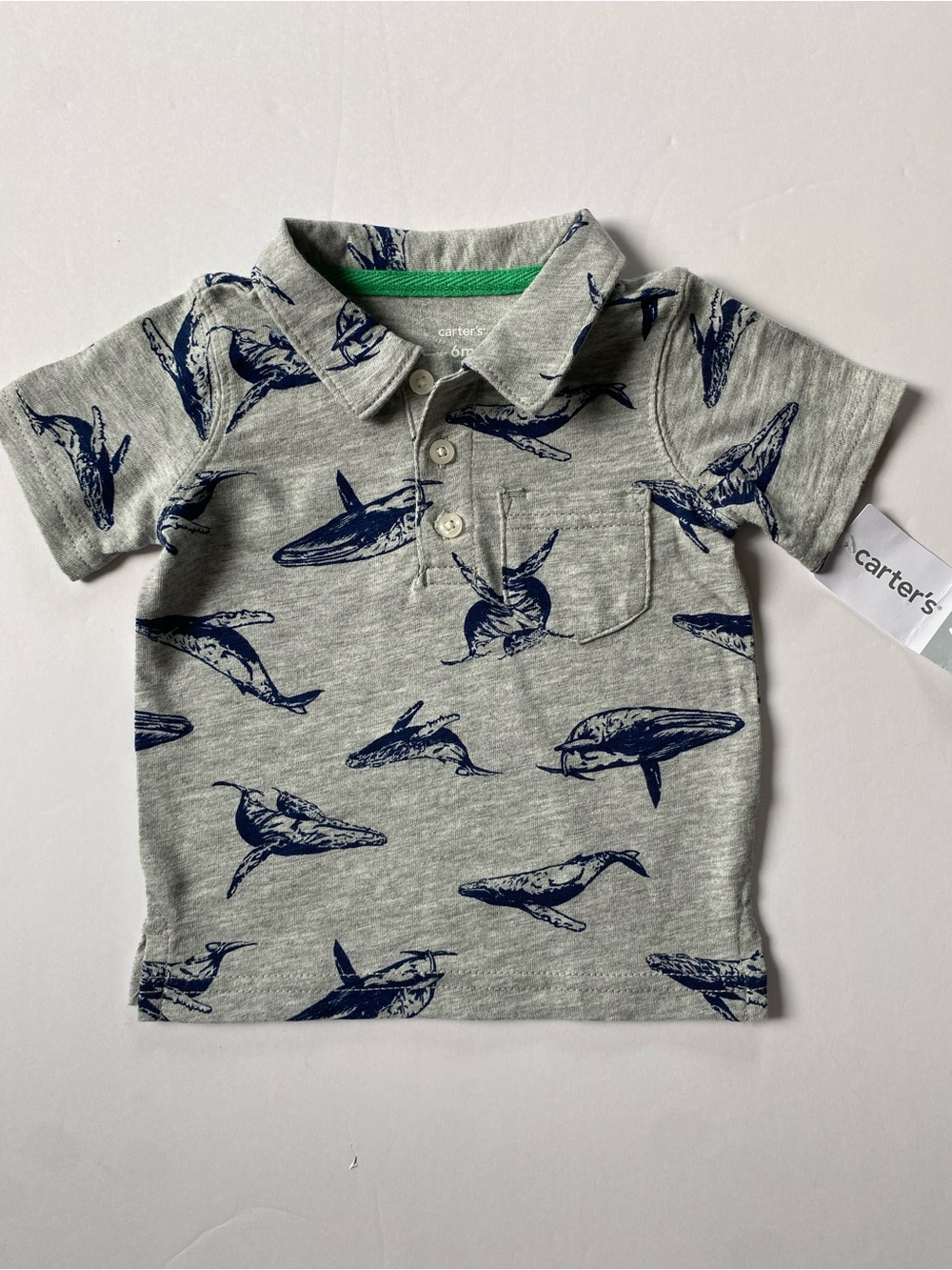 Whale Shirt Size 6 Months New NWT Boys Short Sleeve Carter’s Polo Collared Gray